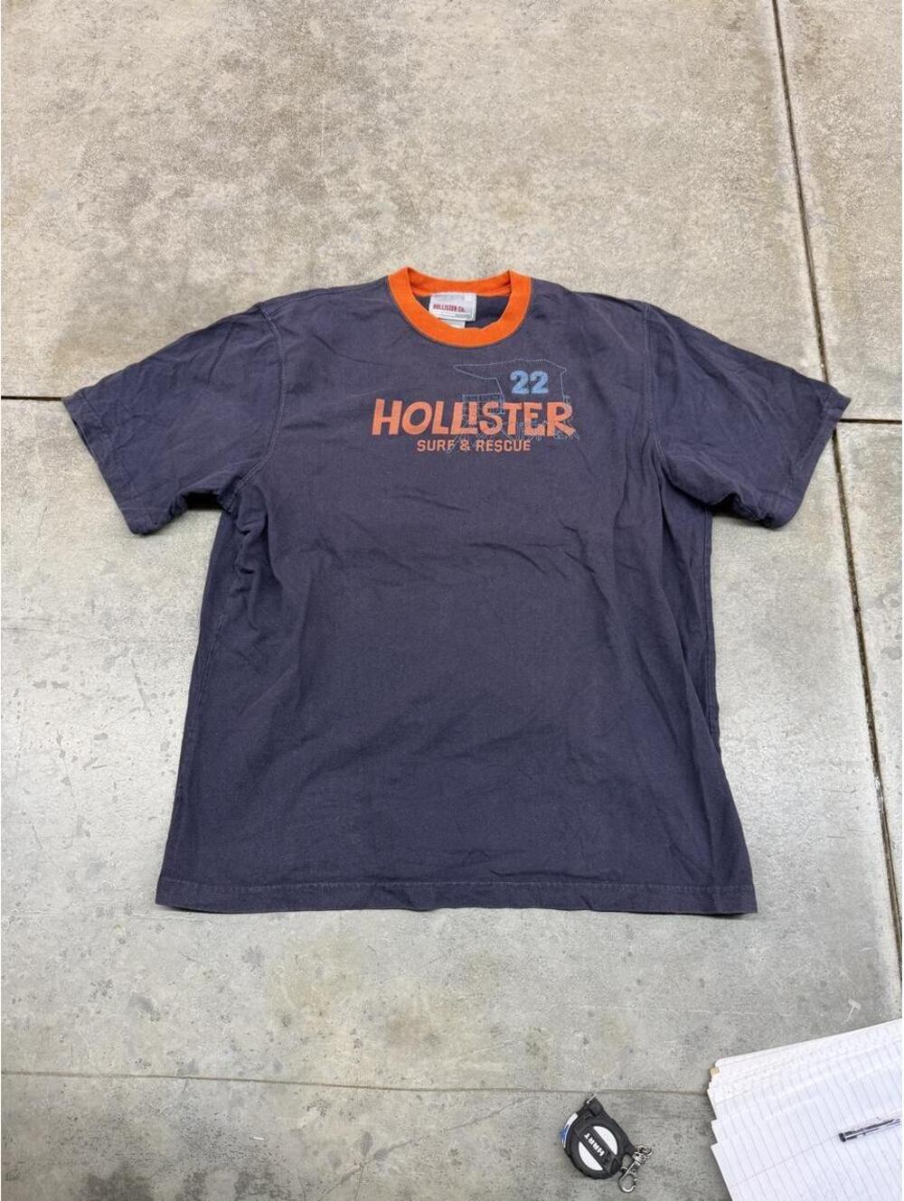 vintage hollister surf and rescue navy and orange spell out shirt size xl